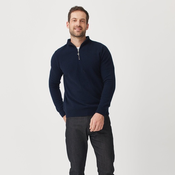 Untouched Wool Cassum Navy Blue Half Zip Men’s Sweater in Large - Picture 2 of 8